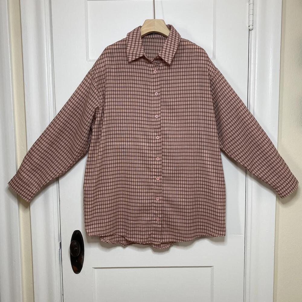 Missguided Oversized Pink Plaid Button-Up Shirt Womens Size 2 Normcore Staple